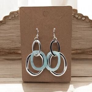 Soft Blue & Silver Oval Drop Earrings Layered Hoops – Modern Minimal Chic